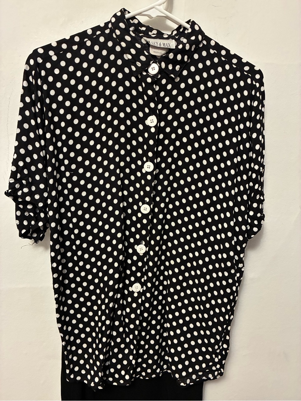 Vintage Sass & Max Black and White Polka Dot Button-Up Blouse